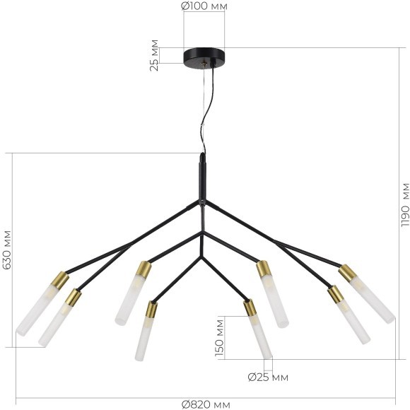 SLE1129-403-08 Светильник подвесной Черный, латунь/Белый G9 8*5W KAITO