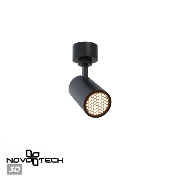Novotech SELENE 359929 Накладной современный поворотный потолочный LED-спот, 20Вт, 1500Лм, CCT перекл. цветовой температуры в основании 3000/4000/6000К, угол 36°, CRI90, UGR19, 220В, IP20, черный алюминий, высота 189 мм, длина 120 мм, ширина 65 мм
