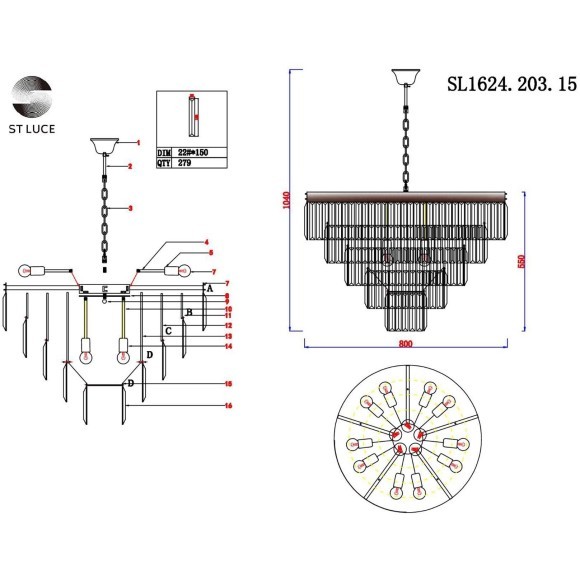 SL1624.203.15 Люстра подвесная ST-Luce шампань/прозрачный E14 15*40W ERCOLANO