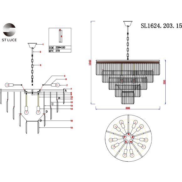 SL1624.203.15 Люстра подвесная ST-Luce шампань/прозрачный E14 15*40W ERCOLANO