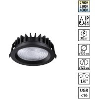 359847 Черный круглый светодиодный светильник с перекл. цв. температуры 25W 2500Лм 2700;3200;4000К 120° UGR16 CRI98 IP44 Novotech FLUO