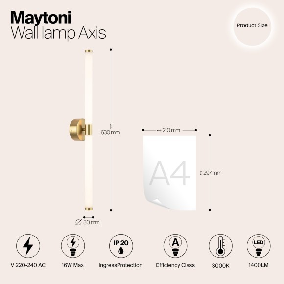 Бра Maytoni MOD106WL-L16G3K Axis светодиодная LED 16W Бра Maytoni MOD106WL-L16G3K Axis светодиодная LED 16W