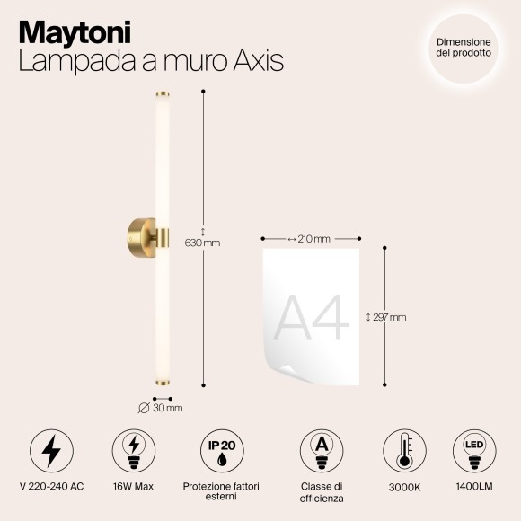 Бра Maytoni MOD106WL-L16G3K Axis светодиодная LED 16W Бра Maytoni MOD106WL-L16G3K Axis светодиодная LED 16W