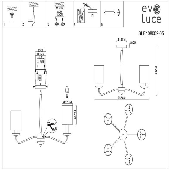 SLE108002-05 Светильник потолочный Золотистый/Бежевый E14 5*40W RITA
