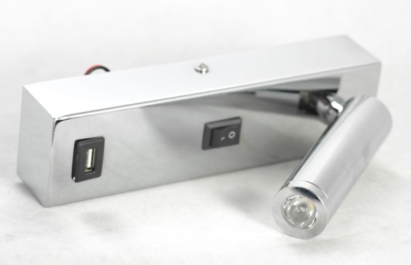 LSP-8241 Lussole COZY Хромированное настенное бра, встроенный LED 4 Вт, 3000 К, 200 Лм, USB, выключатель