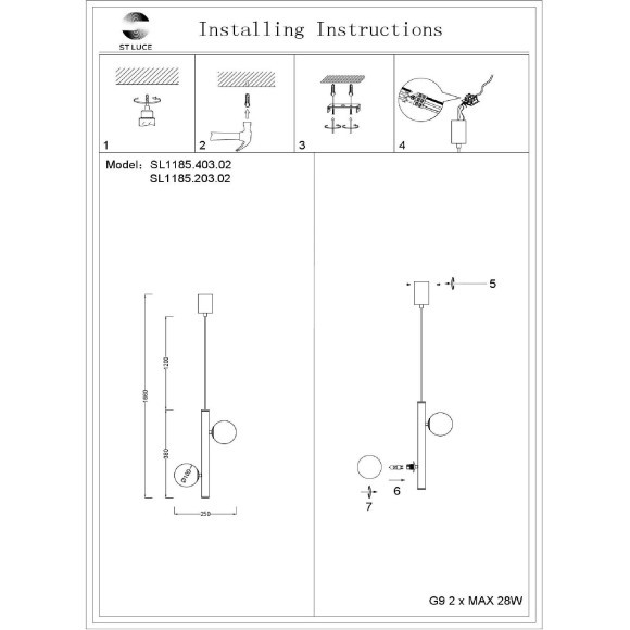 SL1185.203.02 Подвес ST-Luce Золотистый/Белый G9 2*5W ASOLO