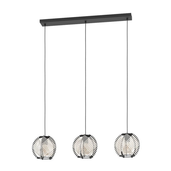 44007 WAVERTON Подвесной светильник 3xE27, 120Вт, дерево, текстиль, металл, белый, черный