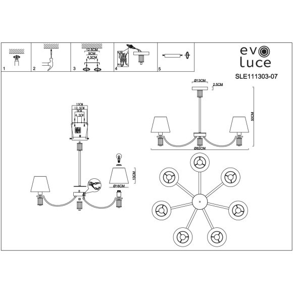 SLE111303-07 Светильник подвесной Хром/Белый E14 7*40W MONZA