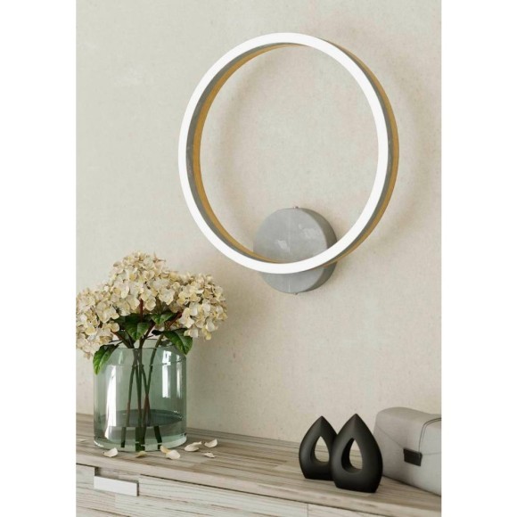 Eglo Cadinaro 39897 Настенное LED-бра в современном эко-стиле, 12Вт, 220В, 3000К, 1700лм, CRI90, IP20, серые сталь и коричневое дерево, белый пластиковый рассеиватель, ширина 300 мм, высота 330 мм, вынос 65 мм
