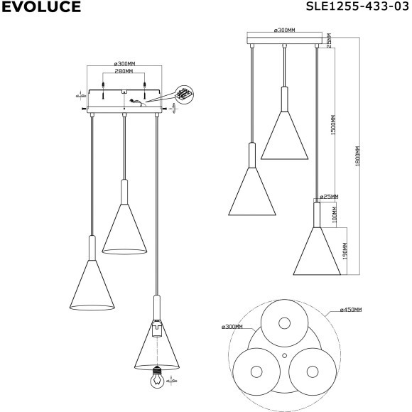 SLE1255-433-03 Светильник подвесной Черный/Серый E27 3*40W ARKET