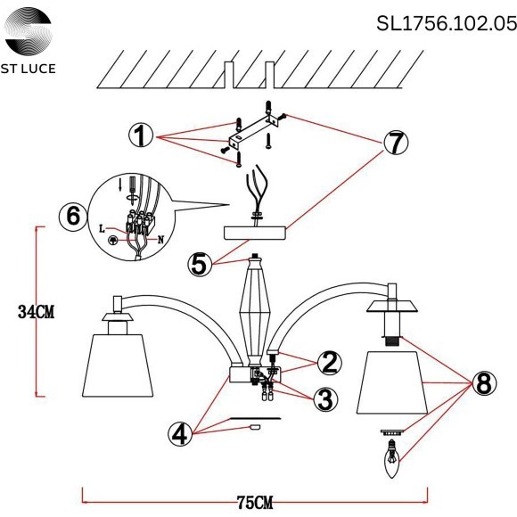 SL1756.102.05 Светильник потолочный ST-Luce Хром/Светло-серый E14 5*40W BELLO SL1756.102.05 Светильник потолочный ST-Luce Хром/Светло-серый E14 5*40W BELLO