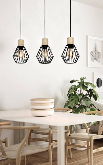 43378 PALMORLA Подвес с тремя лампами E27, 180Вт, сталь, дерево, черный, медный 43378 PALMORLA Подвес с тремя лампами E27, 180Вт, сталь, дерево, черный, медный