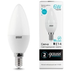 33126 Лампа Gauss LED Elementary Свеча 6W E14 450lm 4100K 1/10/100 33126 Лампа Gauss LED Elementary Свеча 6W E14 450lm 4100K 1/10/100