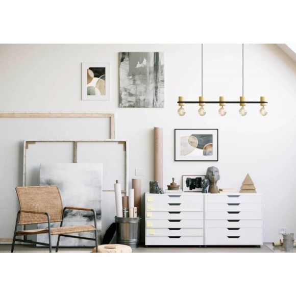 43541 Подвесной потолочный светильник (люстра) CHIEVELEY, 5Х40W, E27, L885, B85, H1100, сталь/дерево