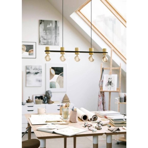 43541 Подвесной потолочный светильник (люстра) CHIEVELEY, 5Х40W, E27, L885, B85, H1100, сталь/дерево