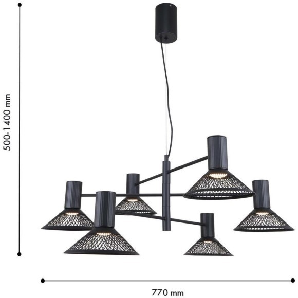 4623-6P, подвесная люстра, D770xH500/1400, 6xLEDx6W, 3960LM, 3000K, included