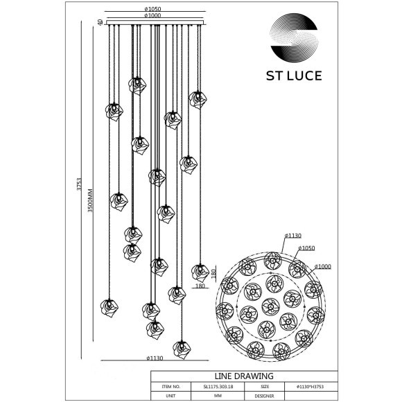 SL1175.103.18 Светильник подвесной ST-Luce Хром/Прозрачный E14 18*40W PORTICI