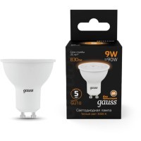 101506109 Лампа Gauss MR16 9W 830lm 3000K GU10 LED 1/10/100