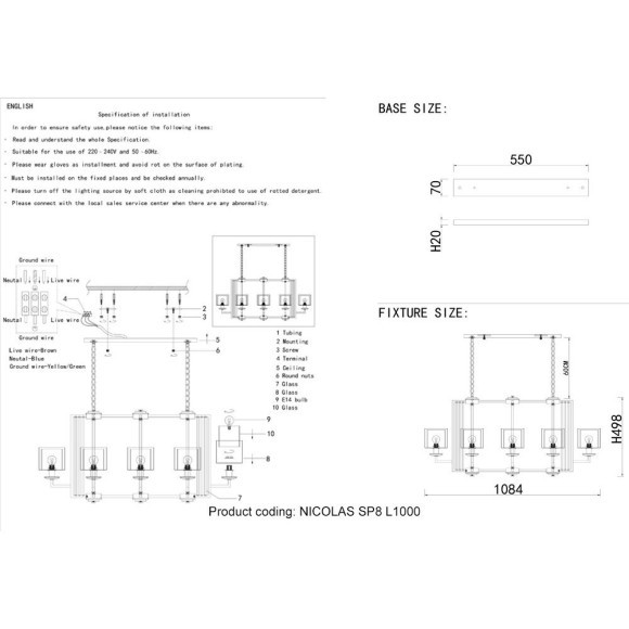Люстра Crystal Lux NICOLAS SP8 L1000 GOLD/WHITE Люстра Crystal Lux NICOLAS SP8 L1000 GOLD/WHITE