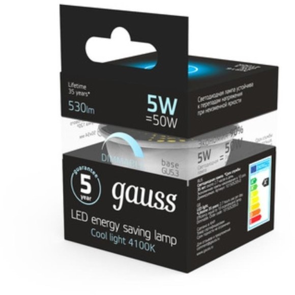 101505205-D Лампа Gauss LED MR16 GU5.3-dim 5W 530lm 4100K  диммируемая 1/10/100