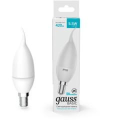 1034126 Лампа Gauss Basic Свеча на ветру 5,5W 420lm 4100K E14 LED 1/10/50 1034126 Лампа Gauss Basic Свеча на ветру 5,5W 420lm 4100K E14 LED 1/10/50