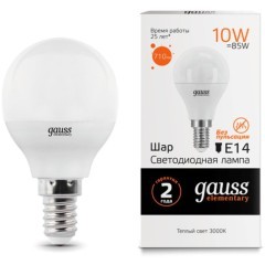 53110 Лампа Gauss LED Elementary Шар 10W E14 880lm 3000K 1/10/100 53110 Лампа Gauss LED Elementary Шар 10W E14 880lm 3000K 1/10/100