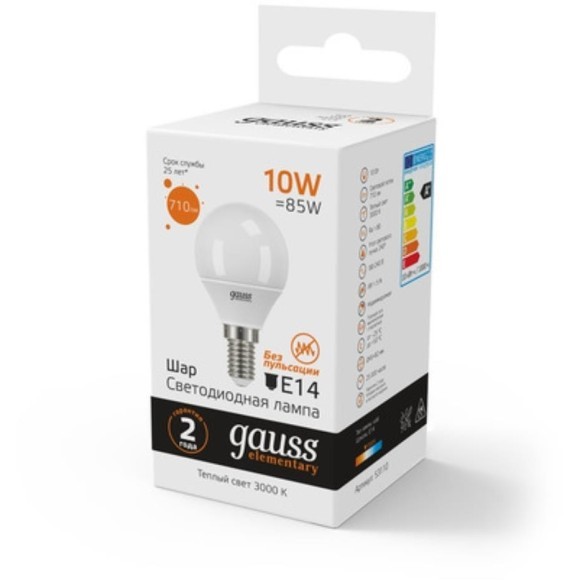 53110 Лампа Gauss LED Elementary Шар 10W E14 880lm 3000K 1/10/100 53110 Лампа Gauss LED Elementary Шар 10W E14 880lm 3000K 1/10/100