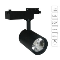 Однофазный двужильный светодиодный трековый светильник Arte Lamp A2664PL-1BK Vinsant 4000К 1150Лм CRI75+ 24° 30Вт