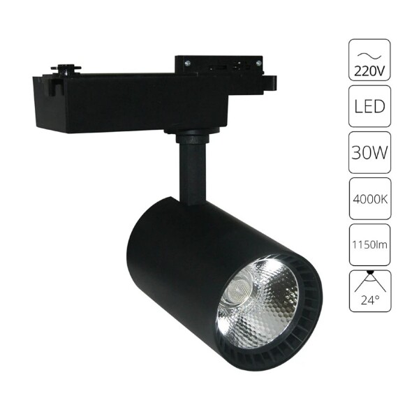 Однофазный двужильный светодиодный трековый светильник Arte Lamp A2664PL-1BK Vinsant 4000К 1150Лм CRI75+ 24° 30Вт