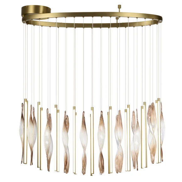 5468/118L ODEON LIGHT SPIRA подвесная LED-люстра, сатинированная латунь, коричневые рельефные подвески, 118 Вт, 3500 К, IP20, 220 В