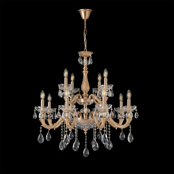 ELIZABETH SP8+4 BRASS 4320/312 Crystal Lux Классическая люстра латунного цвета с прозрачными стеклянными элементами, 12 x E14 до 60 Вт, Ø837 мм, H2814 мм, IP20, 220 В