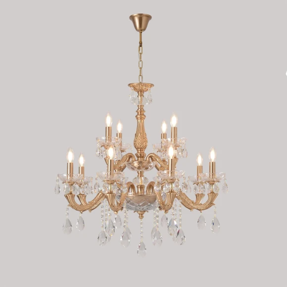 ELIZABETH SP8+4 BRASS 4320/312 Crystal Lux Классическая люстра латунного цвета с прозрачными стеклянными элементами, 12 x E14 до 60 Вт, Ø837 мм, H2814 мм, IP20, 220 В