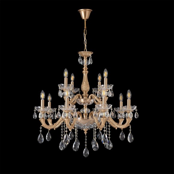 ELIZABETH SP8+4 BRASS 4320/312 Crystal Lux Классическая люстра латунного цвета с прозрачными стеклянными элементами, 12 x E14 до 60 Вт, Ø837 мм, H2814 мм, IP20, 220 В