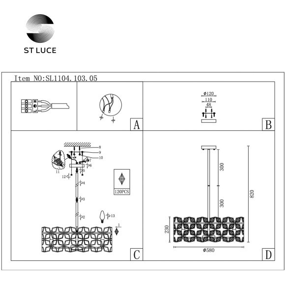 SL1104.103.05 Светильник подвесной ST-Luce хром/прозрачный E14 5*60W CASTO
