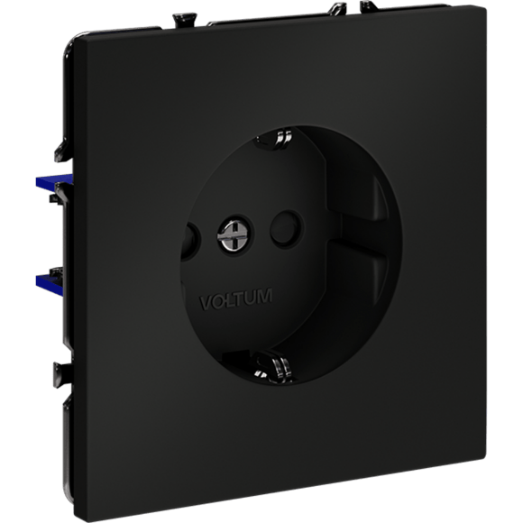 Розетка встраиваемая VOLTUM S70 с заземлением и защитными шторками, 16А, (черный матовый)