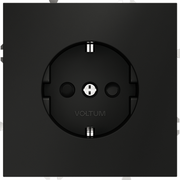 Розетка встраиваемая VOLTUM S70 с заземлением и защитными шторками, 16А, (черный матовый)