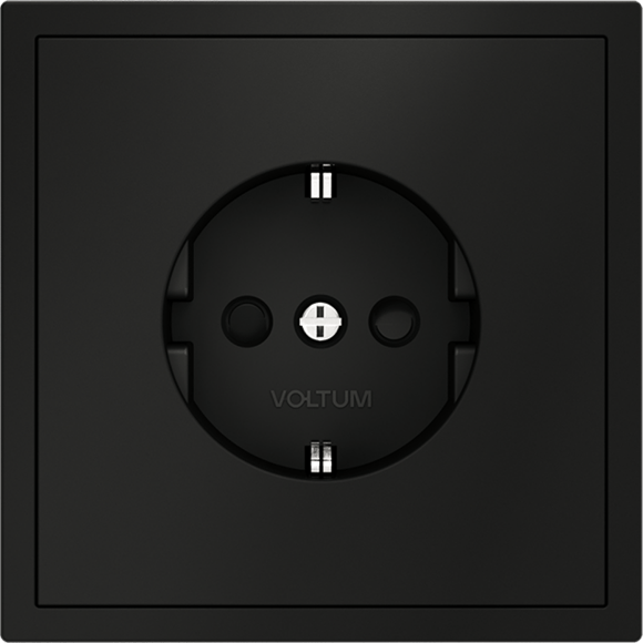 Розетка встраиваемая VOLTUM S70 с заземлением и защитными шторками, 16А, (черный матовый)