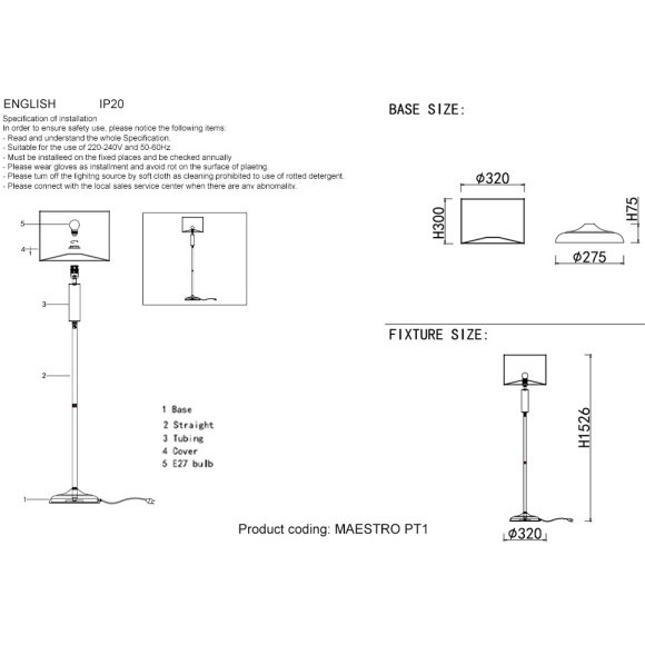 Торшеры Crystal Lux MAESTRO PT1 GOLD