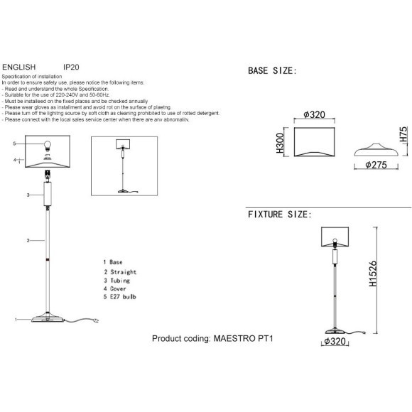 Торшеры Crystal Lux MAESTRO PT1 GOLD