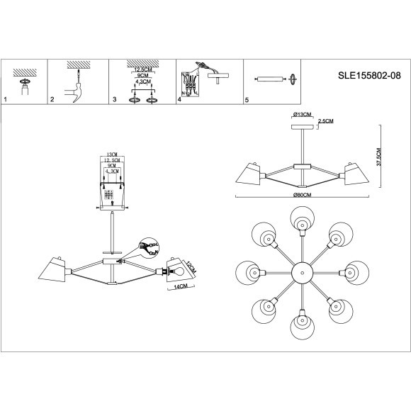 SLE155802-08 Светильник потолочный Хром/Белый E14 8*40W VARIO