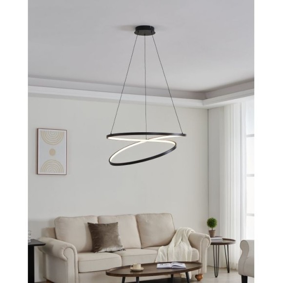 Eglo Ruotale 901138 Подвесной LED-светильник люстра хай-тек, 42 Вт, 3000К, 5000 лм, CRI90, 220В, черный металл и белый акрил, диаметр 700 мм, макс. высота 1500 мм