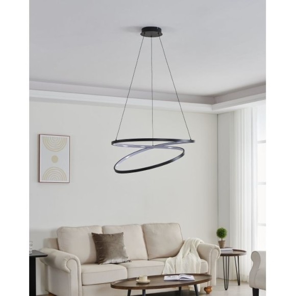 Eglo Ruotale 901138 Подвесной LED-светильник люстра хай-тек, 42 Вт, 3000К, 5000 лм, CRI90, 220В, черный металл и белый акрил, диаметр 700 мм, макс. высота 1500 мм