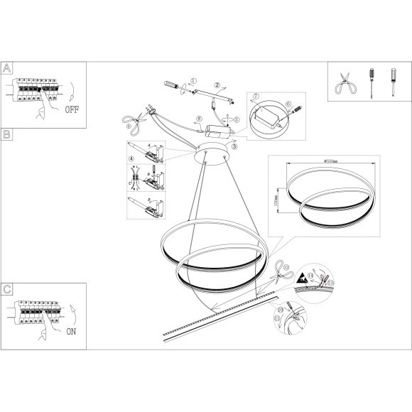 Eglo Ruotale 901138 Подвесной LED-светильник люстра хай-тек, 42 Вт, 3000К, 5000 лм, CRI90, 220В, черный металл и белый акрил, диаметр 700 мм, макс. высота 1500 мм