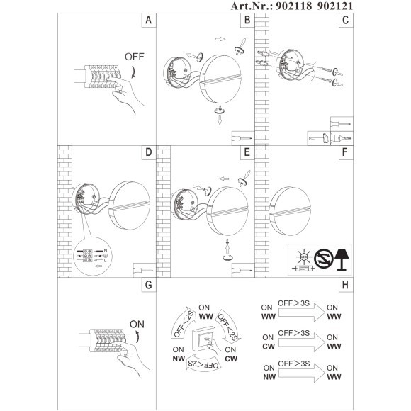 Eglo Pianosa 902118 Настенное LED-бра в стиле минимализм с трехступенчатым выбором цветовой температуры через выключатель, 4,5 Вт, 220В, 2700К/4000К/6500К, 620 лм, IP44, CRI90, черная нержавеющая сталь, диаметр 180 мм, вынос 60 мм