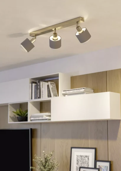 Матовый никель - накладной спот EGLO 901047 под 3 LED-лампы E14, макс. 7,5Вт каждая, арматура из стали, плафоны из серого и белого текстиля, подключение 220В, длина 430 мм, ширина 90 мм, высота 185 мм Матовый никель - накладной спот EGLO 901047 под 3 LED-лампы E14, макс. 7,5Вт каждая, арматура из стали, плафоны из серого и белого текстиля, подключение 220В, длина 430 мм, ширина 90 мм, высота 185 мм
