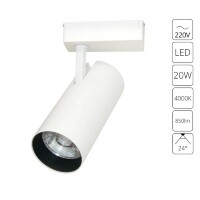 Однофазный двужильный светодиодный трековый светильник Arte Lamp A2665PL-1WH Vinsant 4000К 850Лм CRI75+ 24° 20Вт