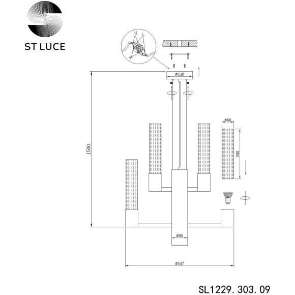 SL1229.303.09 Люстра подвесная ST-Luce Латунь/Прозрачный GU10 9*5W TERNI