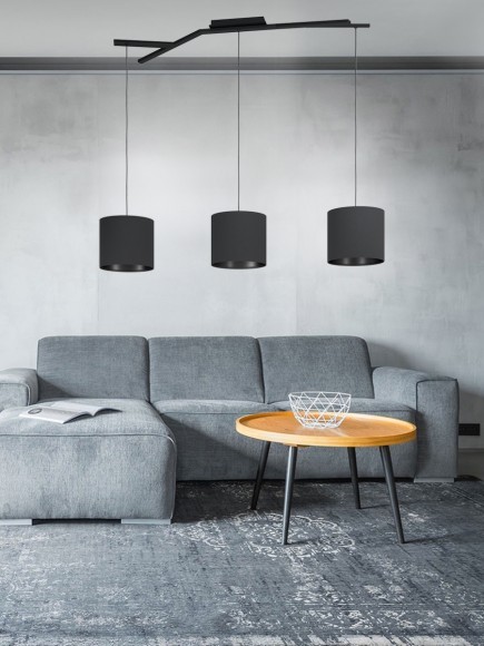 39886 BALNARIO Подвесной светильник с тремя лампами E27, 120Вт, черный, металл, ткань, IP20