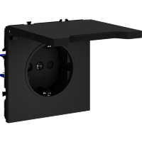Розетка встраиваемая VOLTUM S70 с заземлением, защитными шторками и крышкой 16А, (черный матовый)