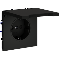 Розетка встраиваемая VOLTUM S70 с заземлением, защитными шторками и крышкой 16А, (черный матовый)